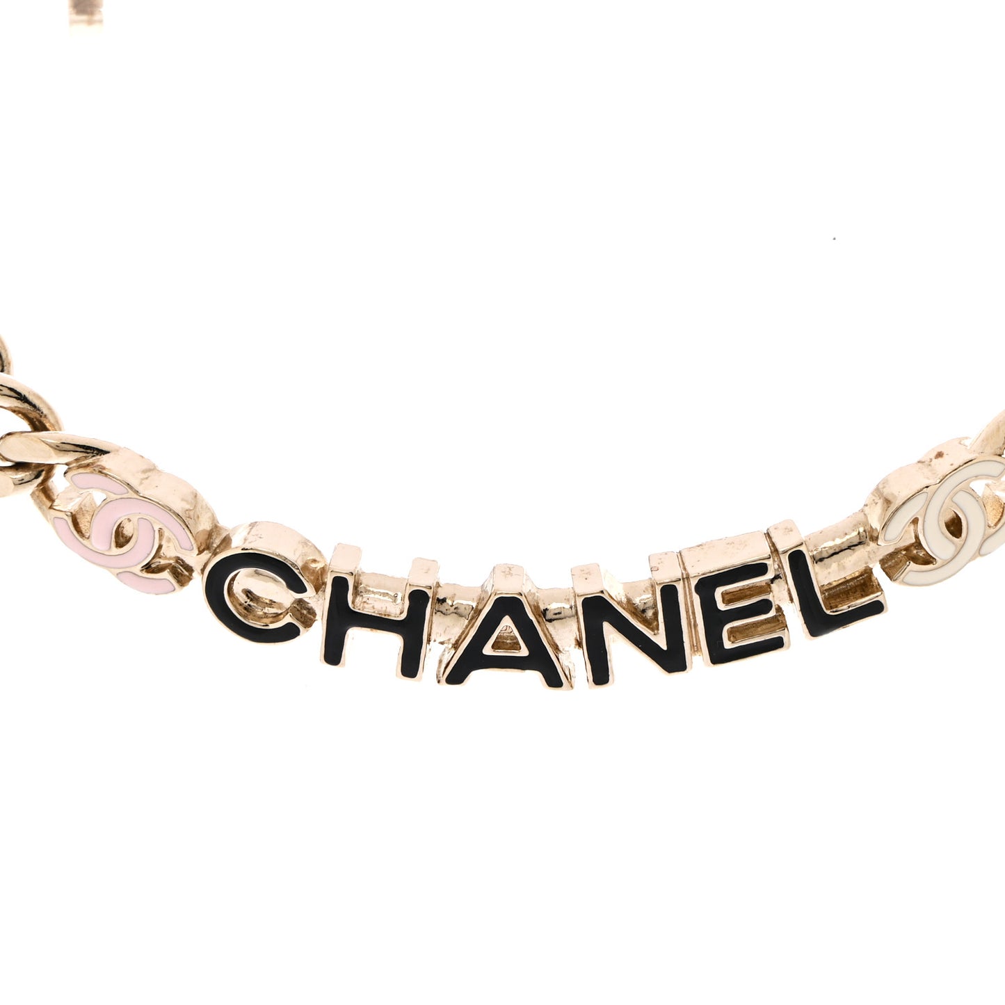 Enamel Metal Logo Choker Necklace Gold White Black Pink