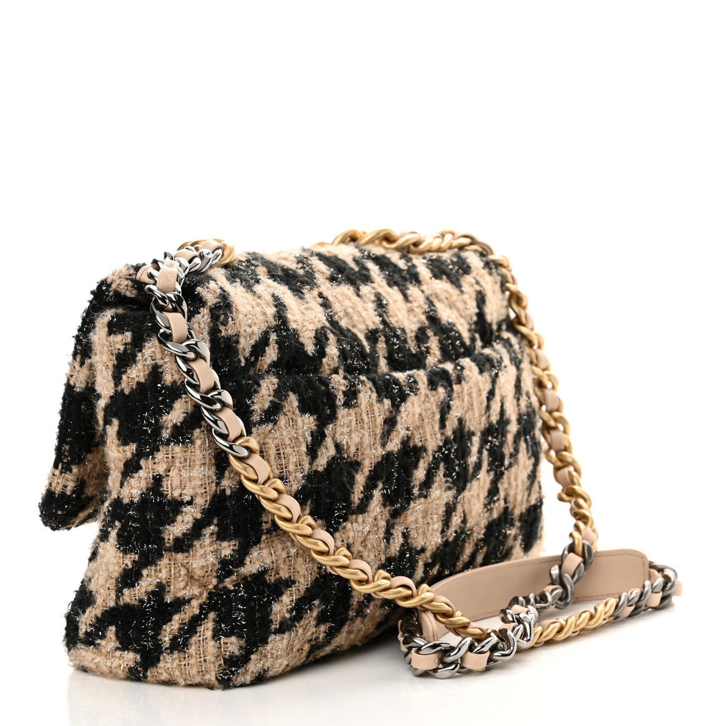 Tweed Large Chanel 19 Flap Beige Black