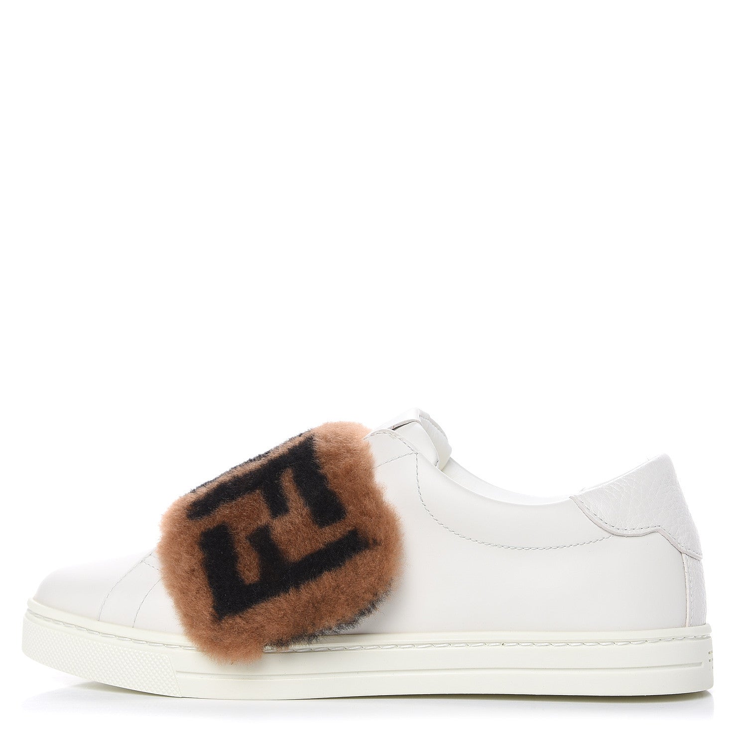 Fendi Vitello Shearling FF Velcro Slip On Sneakers 35.5 White 1 of 9