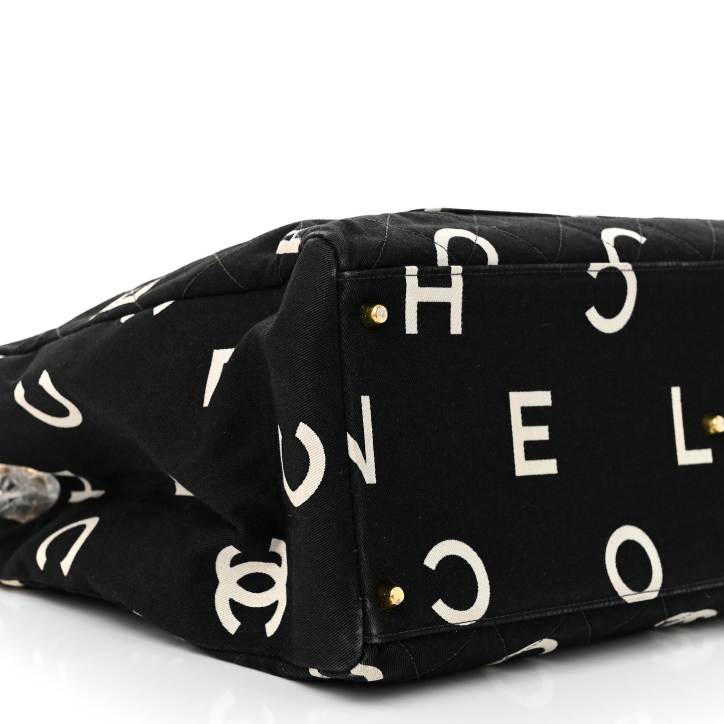 Canvas Printed Quilted Logo Tote Black White