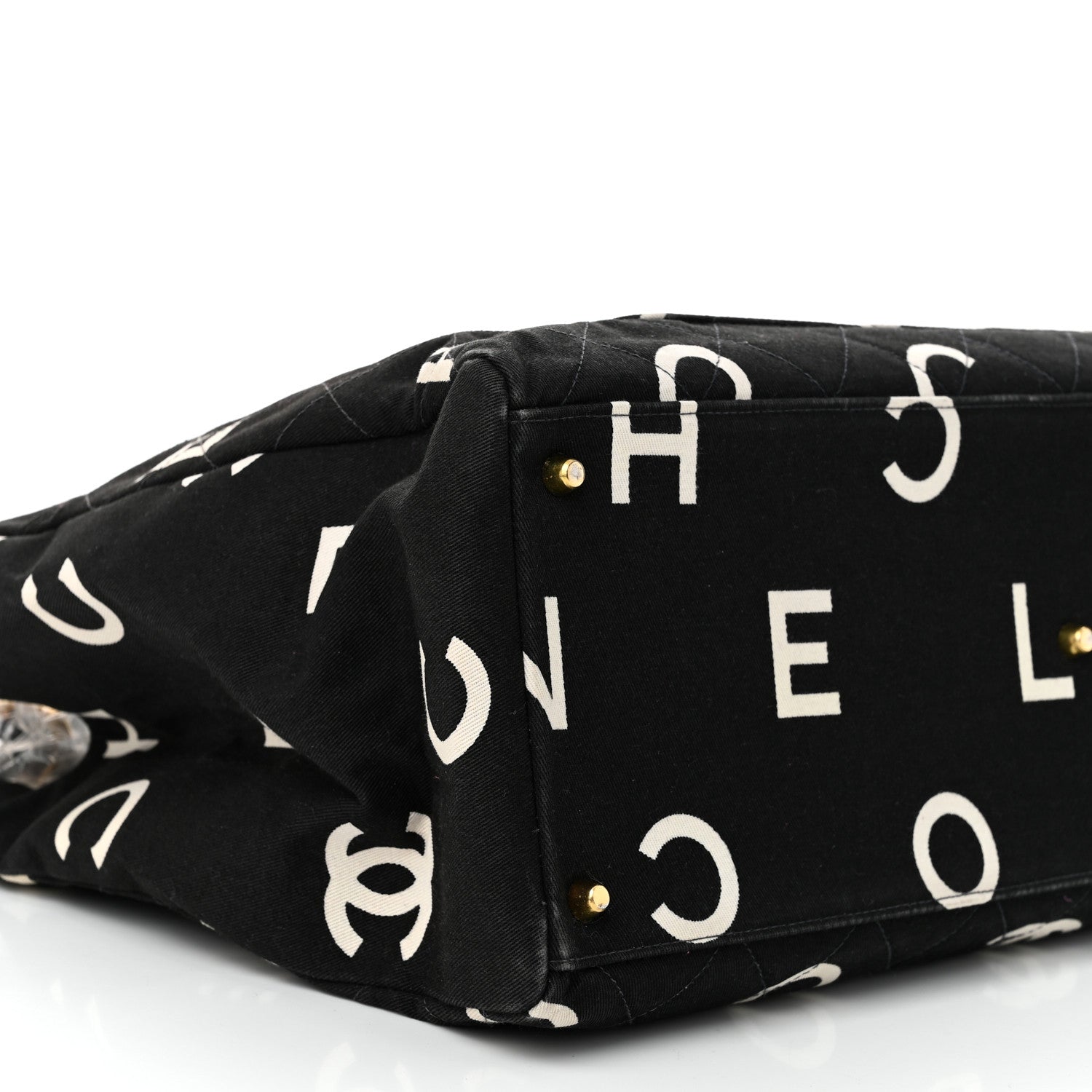 Chanel Canvas Printed Quilted Logo Tote Black White 10 of 11