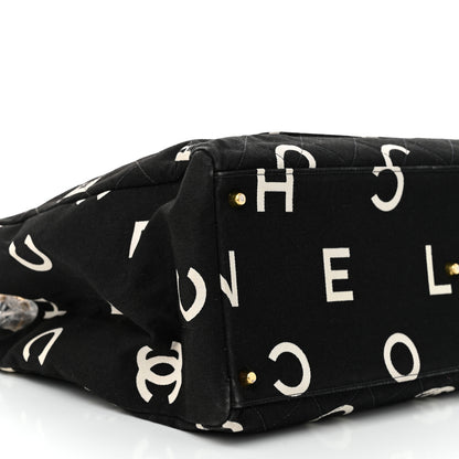 Chanel Canvas Printed Quilted Logo Tote Black White 10 of 11