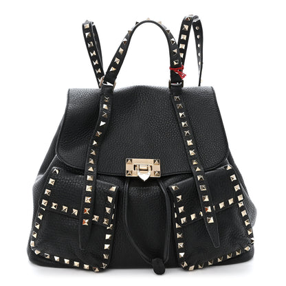 Valentino Garavani Pebbled Calfskin Rockstud Double Pocket Backpack Black 1 of 11
