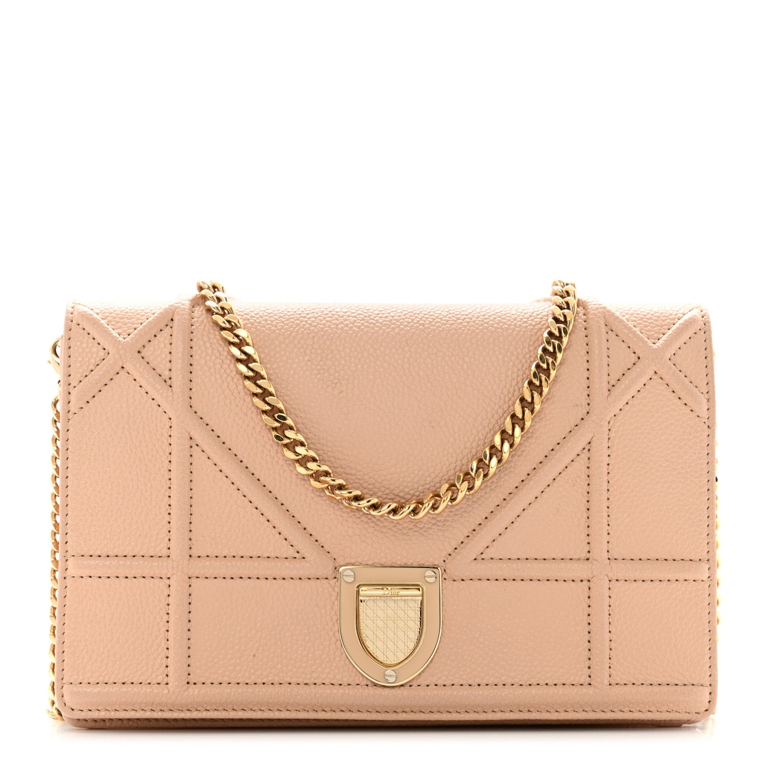 Christian Dior Grained Calfskin Diorama Wallet on Chain Pouch Nude 1 of 14