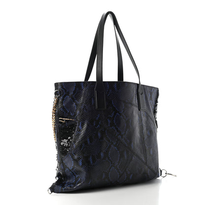 Marc Jacobs Calfskin Snakeskin Embossed Large Wingman Embellished Shopping Tote Blue Black 4 of 9