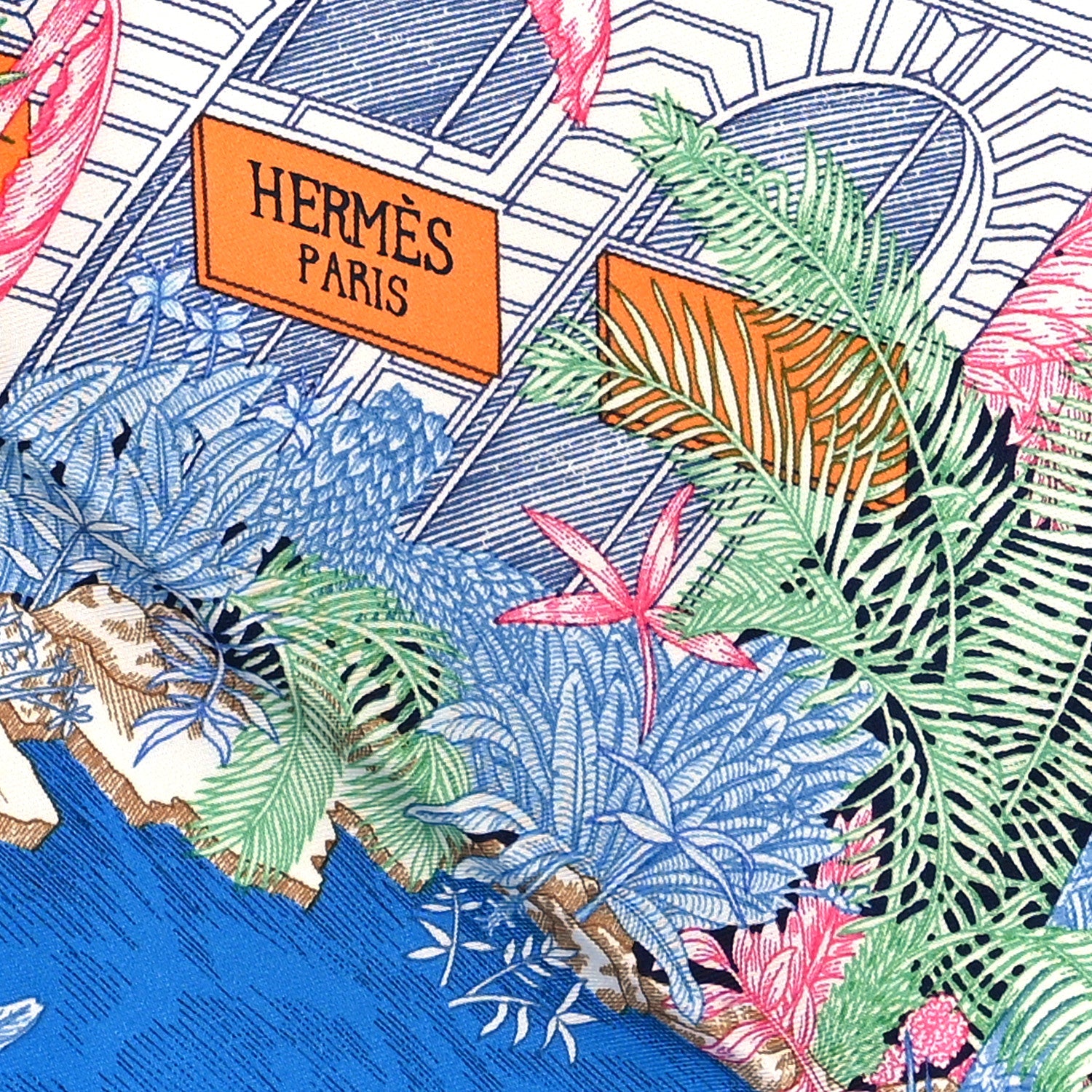 Hermes Silk Faubourg Tropical Scarf 90 Bleu Jean Vert Jaune Sofre 2 of 4