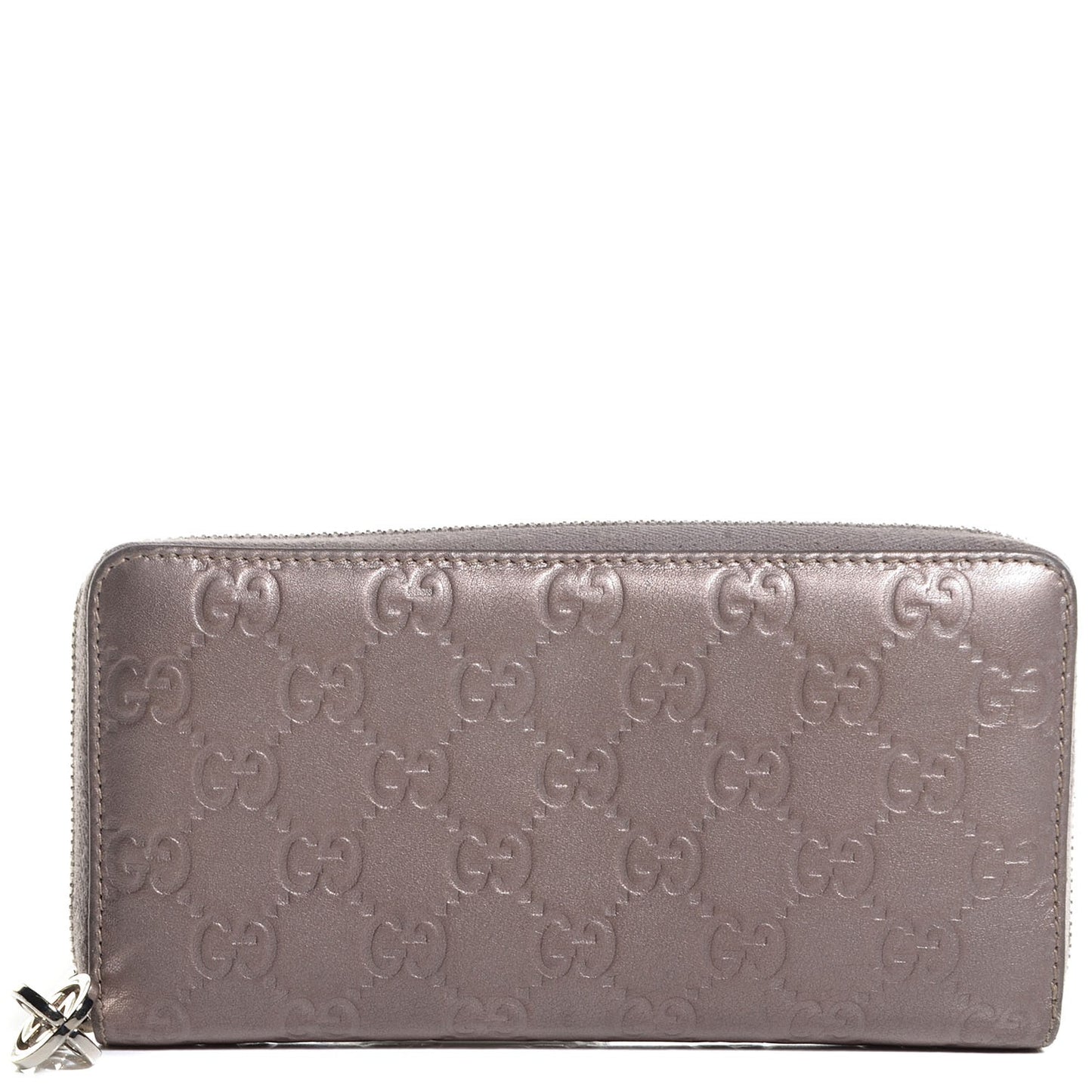 Metallic Guccissima Large Twins Zip Around Wallet Mauve