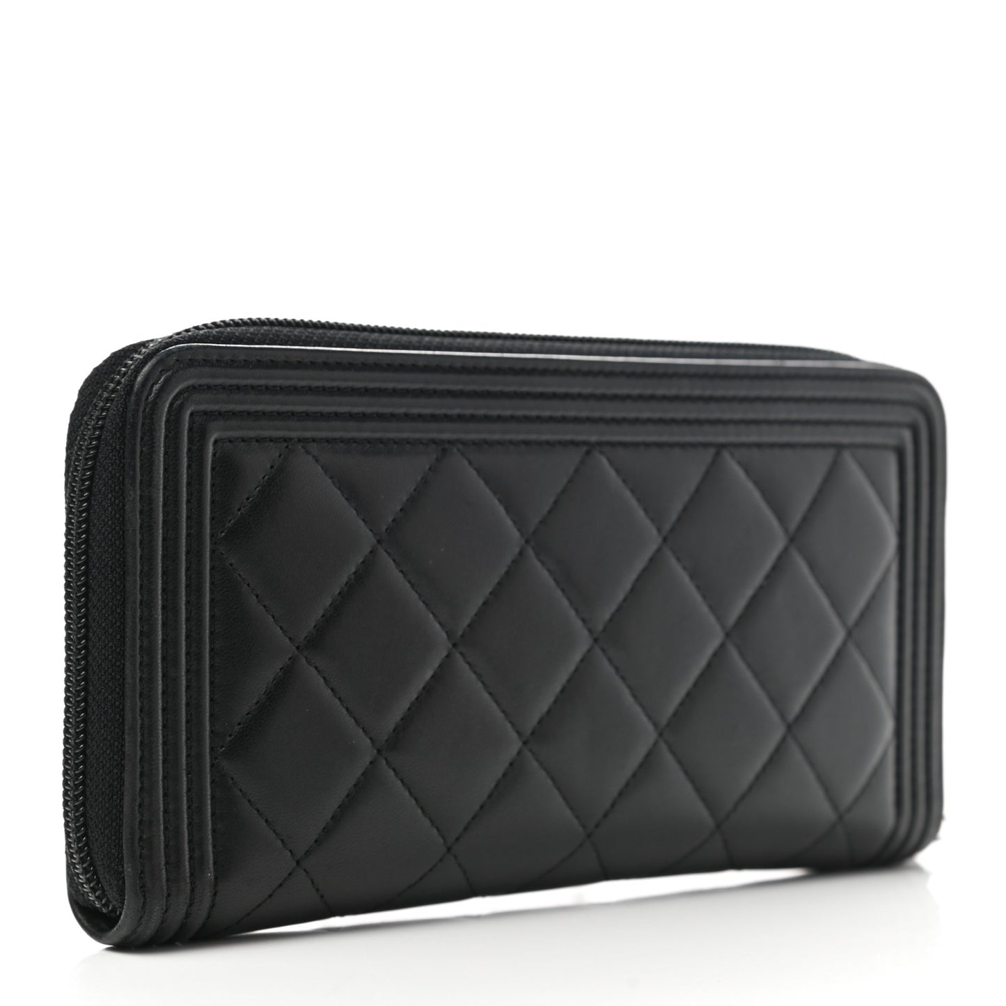 Lambskin Quilted Boy Zip Around Wallet Black