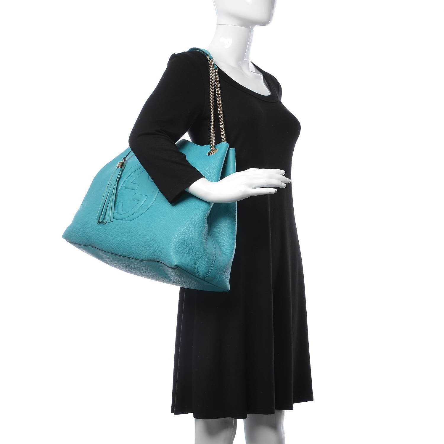 Gucci Pebbled Calfskin Large Soho Chain Shoulder Bag Turquoise 2 of 8