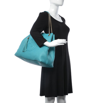 Gucci Pebbled Calfskin Large Soho Chain Shoulder Bag Turquoise 2 of 8