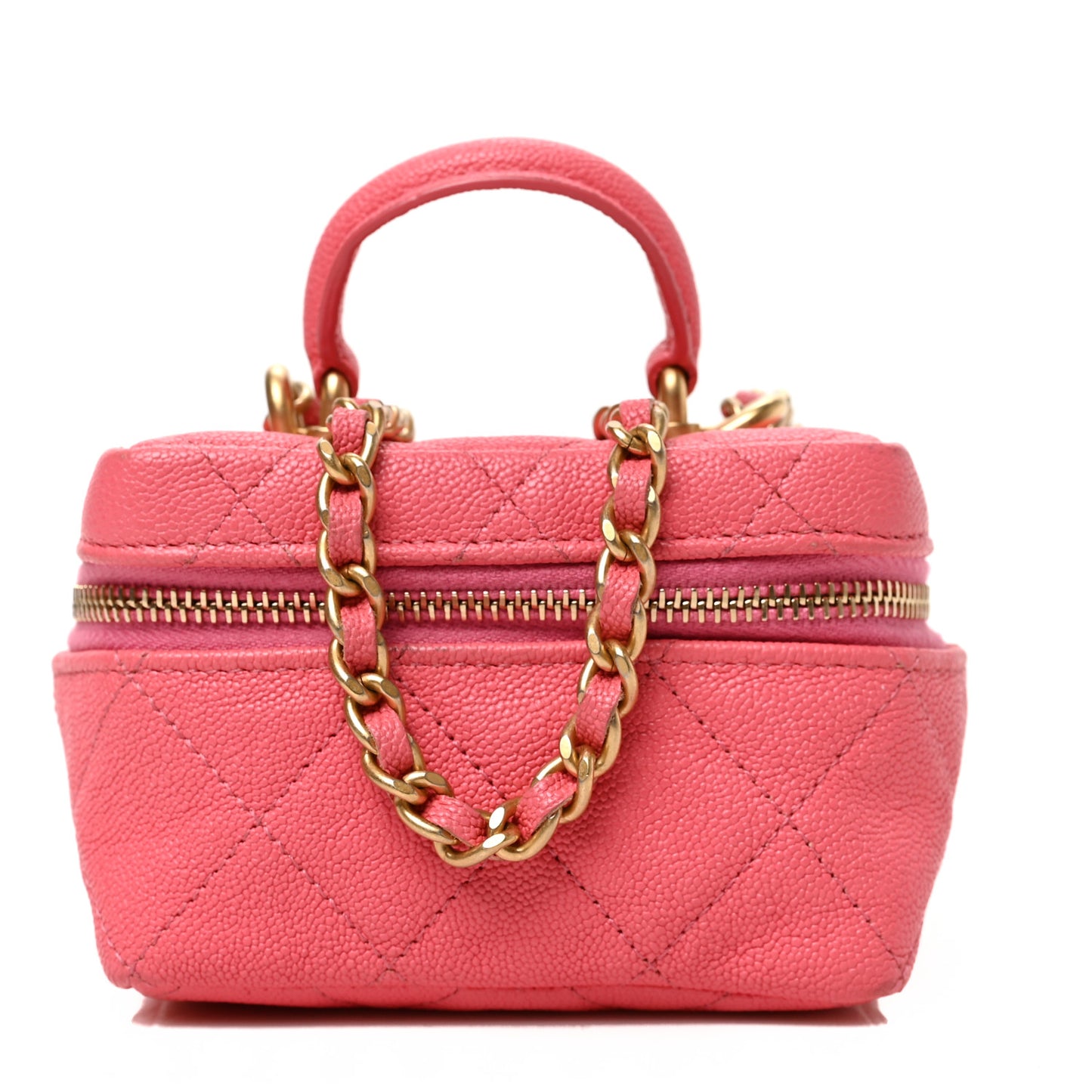 Caviar Quilted Mini Top Handle Vanity With Chain Pink
