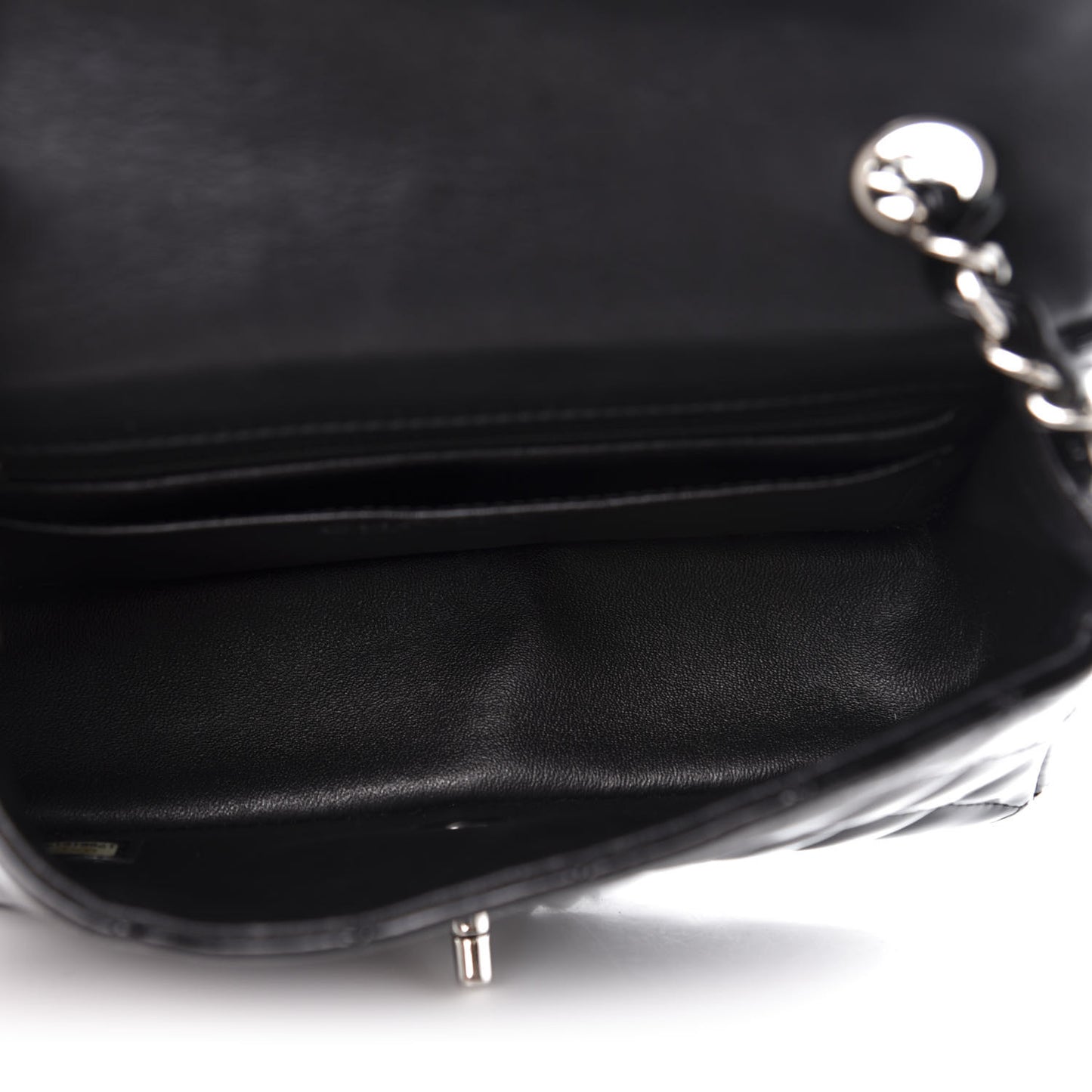 Patent Calfskin Quilted Mini Rectangular Flap Black