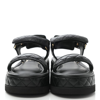 Chanel Lambskin Quilted Platform Sandals 36.5 Black 2 of 9
