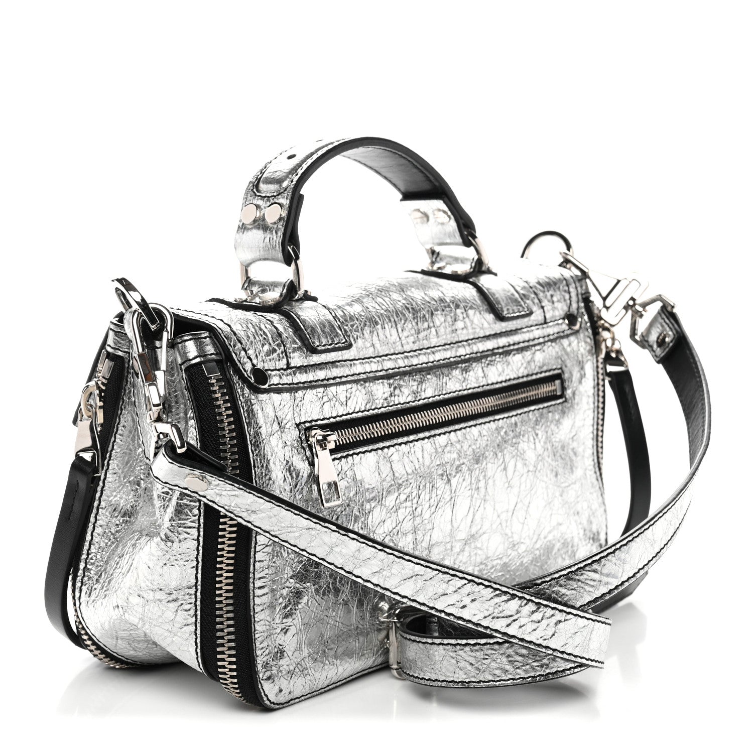 Proenza Schouler Metallic Paper Lambskin Medium PS1 Plus Zip Satchel Gun Metal 3 of 12