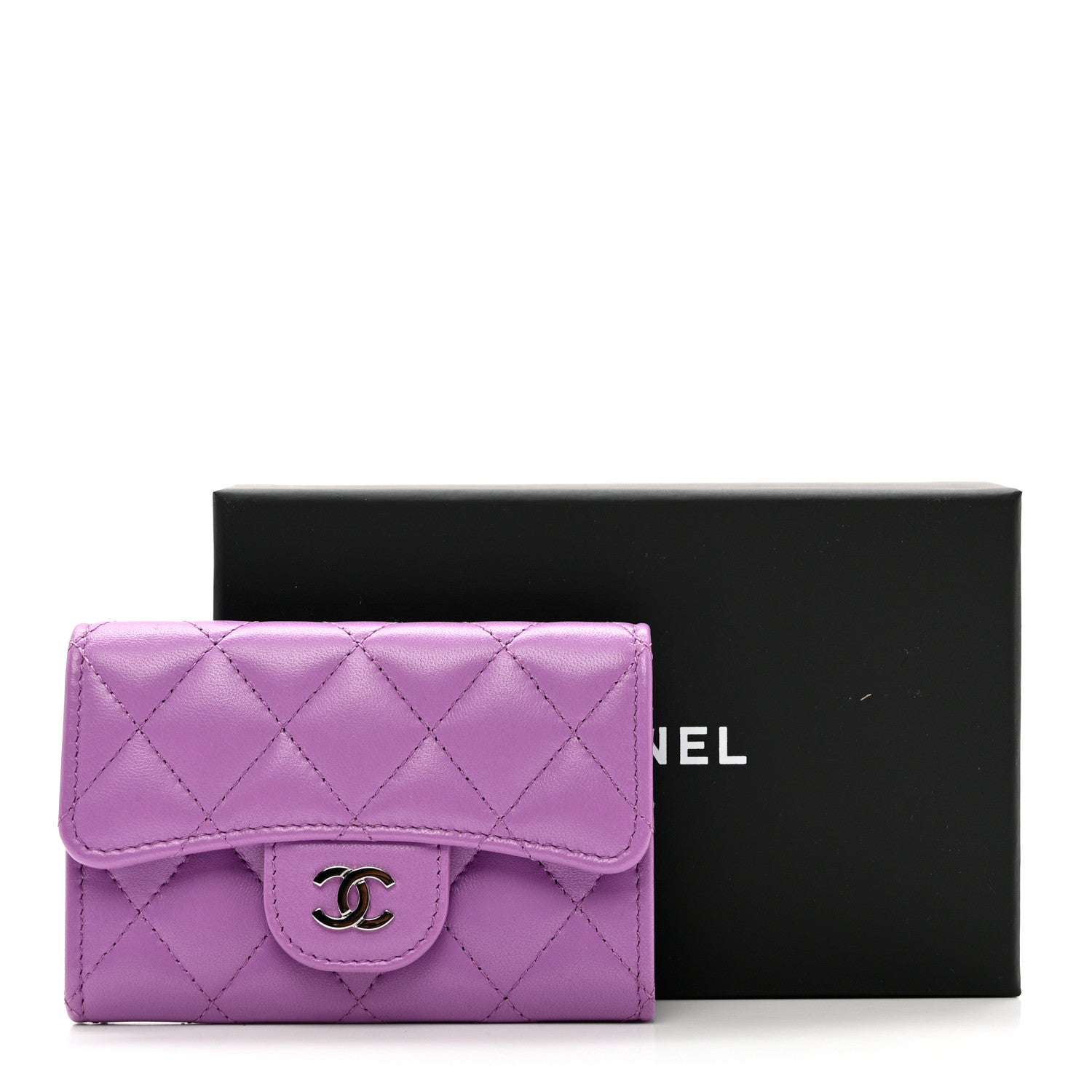 Chanel Lambskin Quilted Flap Card Holder Wallet Purple 9 of 9