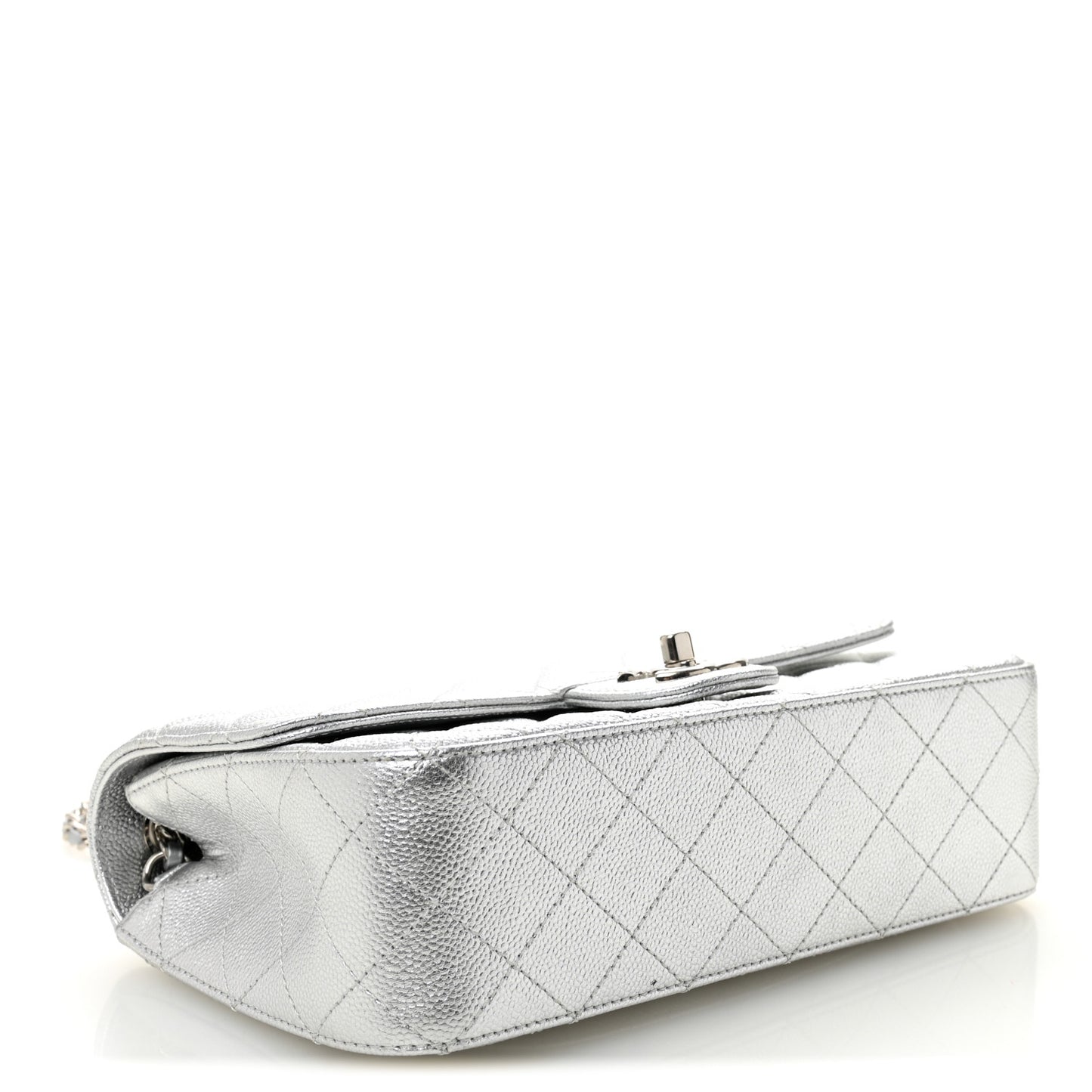 Metallic Caviar Quilted Medium CC Slide Flap Silver Silver