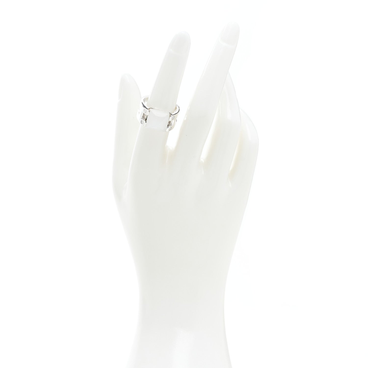 Hermes Sterling Silver Diamond Moonstone Medor Ring 52 6 2 of 5