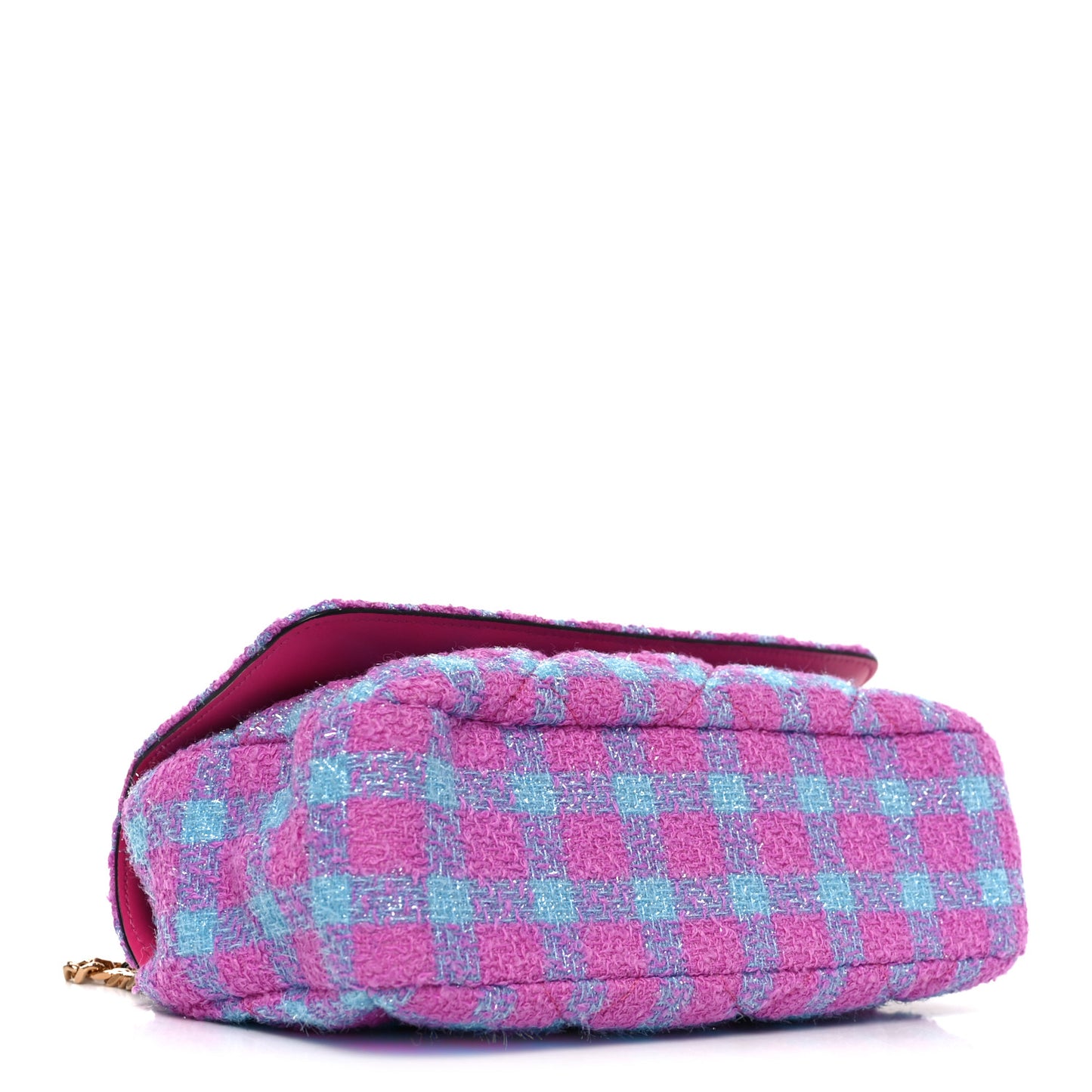 Tweed Quilted Medusa Medium Chain Crossbody Pink Blue