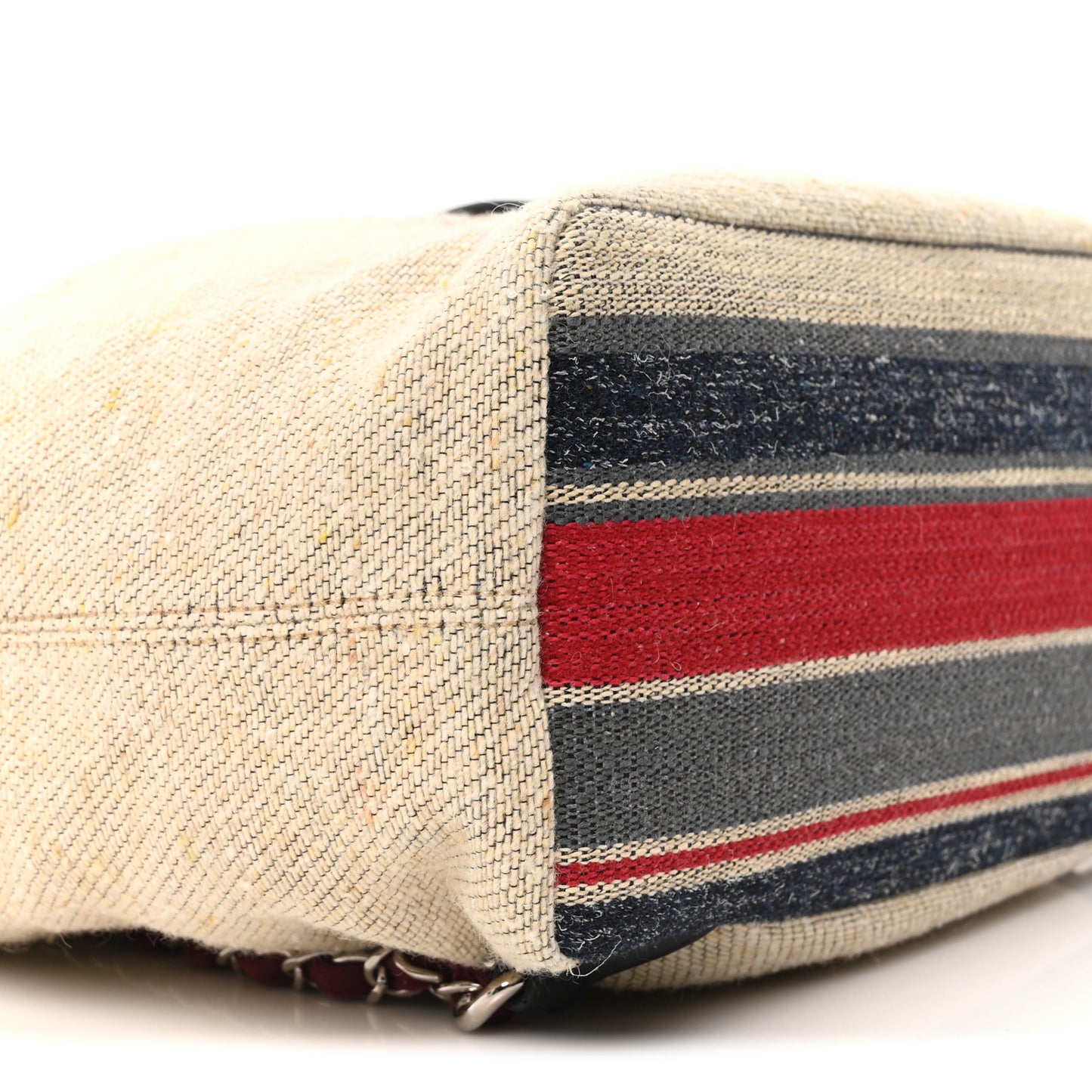 Striped Canvas Large Deauville Backpack Beige