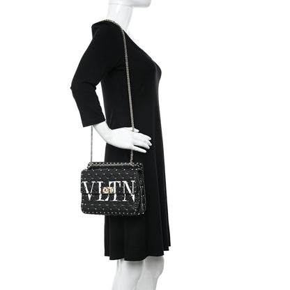Valentino Garavani Lambskin VLTN Print Medium Rockstud Spike Shoulder Bag Black 2 of 10