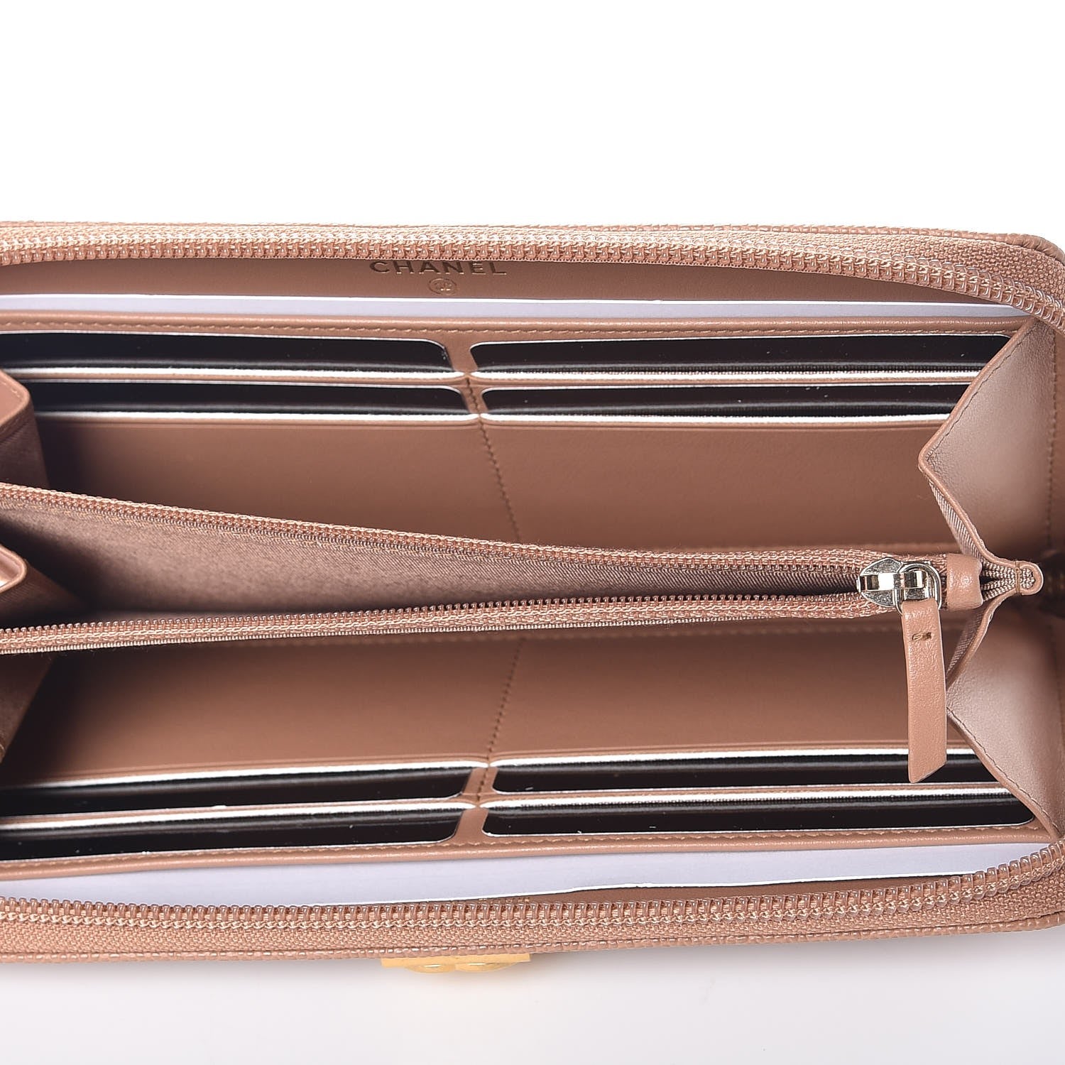 Chanel Caviar Chevron Zip Around Boy Wallet Light Brown 5 of 9
