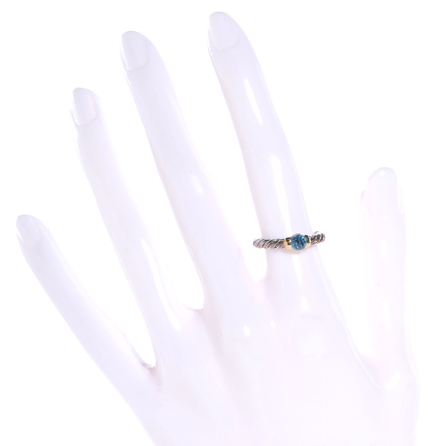 Sterling Silver 14K Gold Blue Topaz Metro Cable Ring 5.5