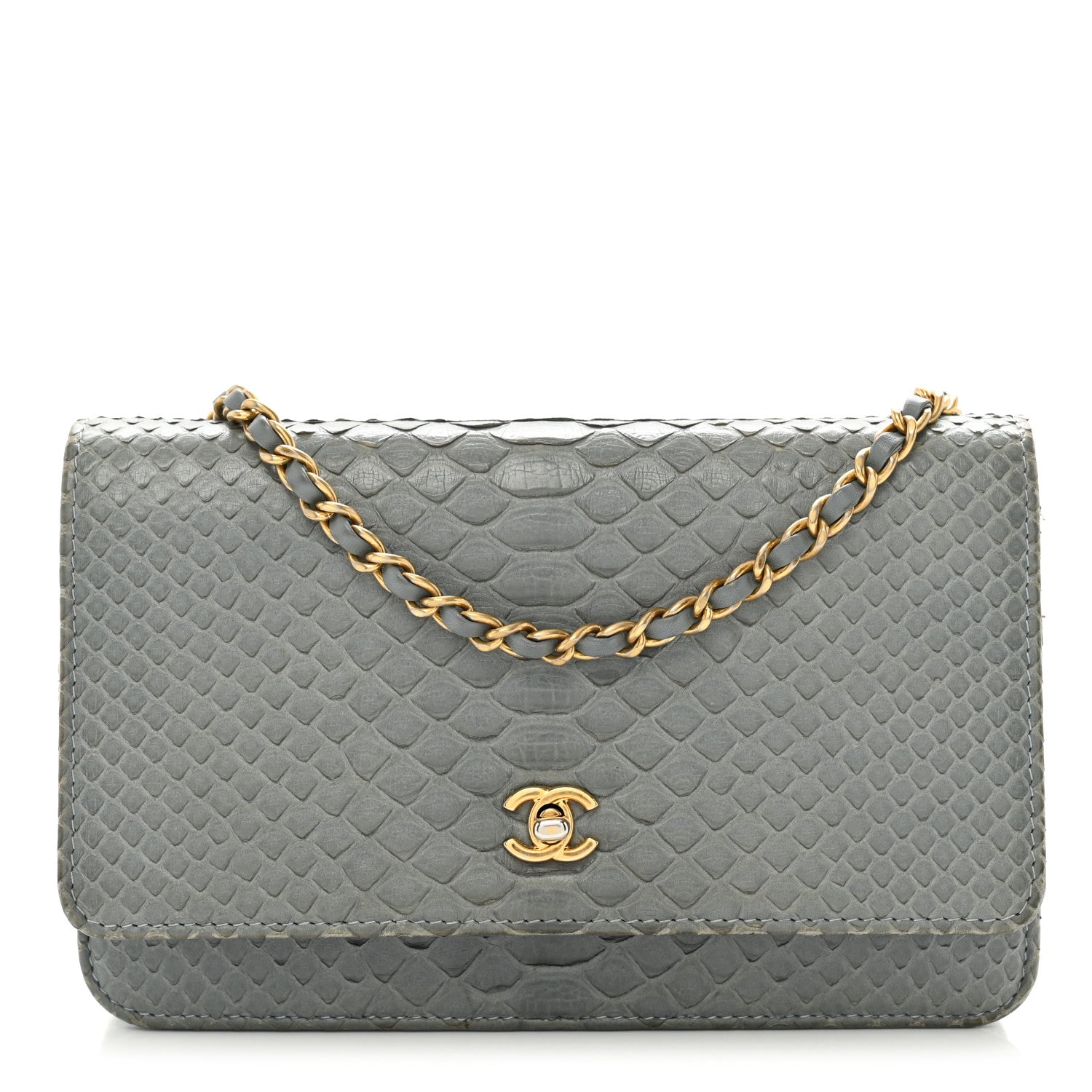 Chanel Snakeskin Wallet On Chain WOC Light Blue 1 of 13