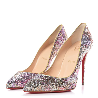 Christian Louboutin Glitter Aqua Ruban Metallic Pigalle Follies 100 Pumps 38 Rosette Gold 3 of 11