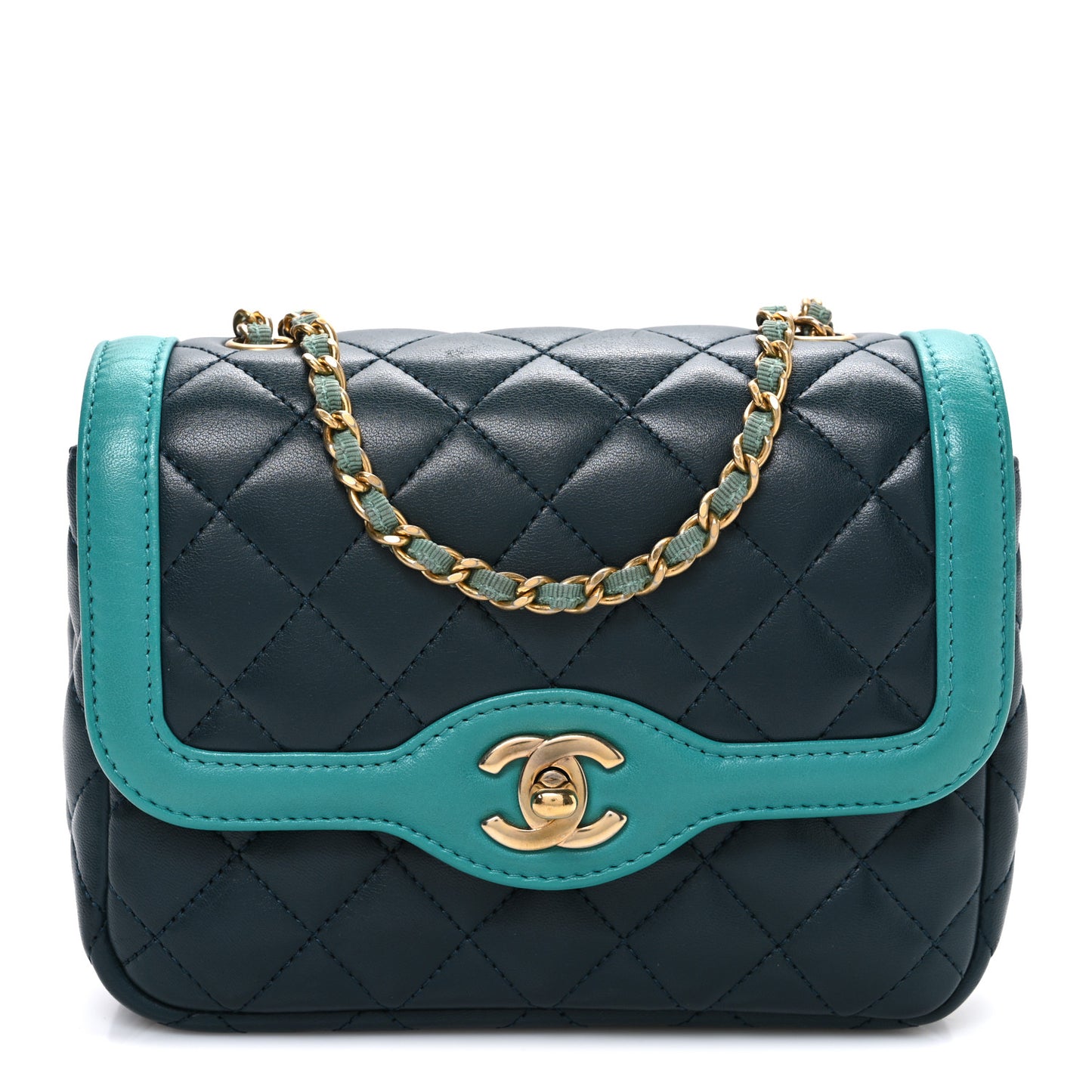 Lambskin Quilted Mini Two Tone Day Flap Navy Turquoise