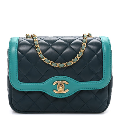 Chanel Lambskin Quilted Mini Two Tone Day Flap Navy Turquoise 1 of 10