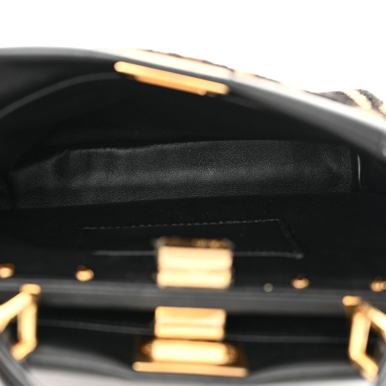 Fendi Shearling Nappa Macro FF 1974 Mini Peekaboo Iconic Satchel Tobacco Black 5 of 12
