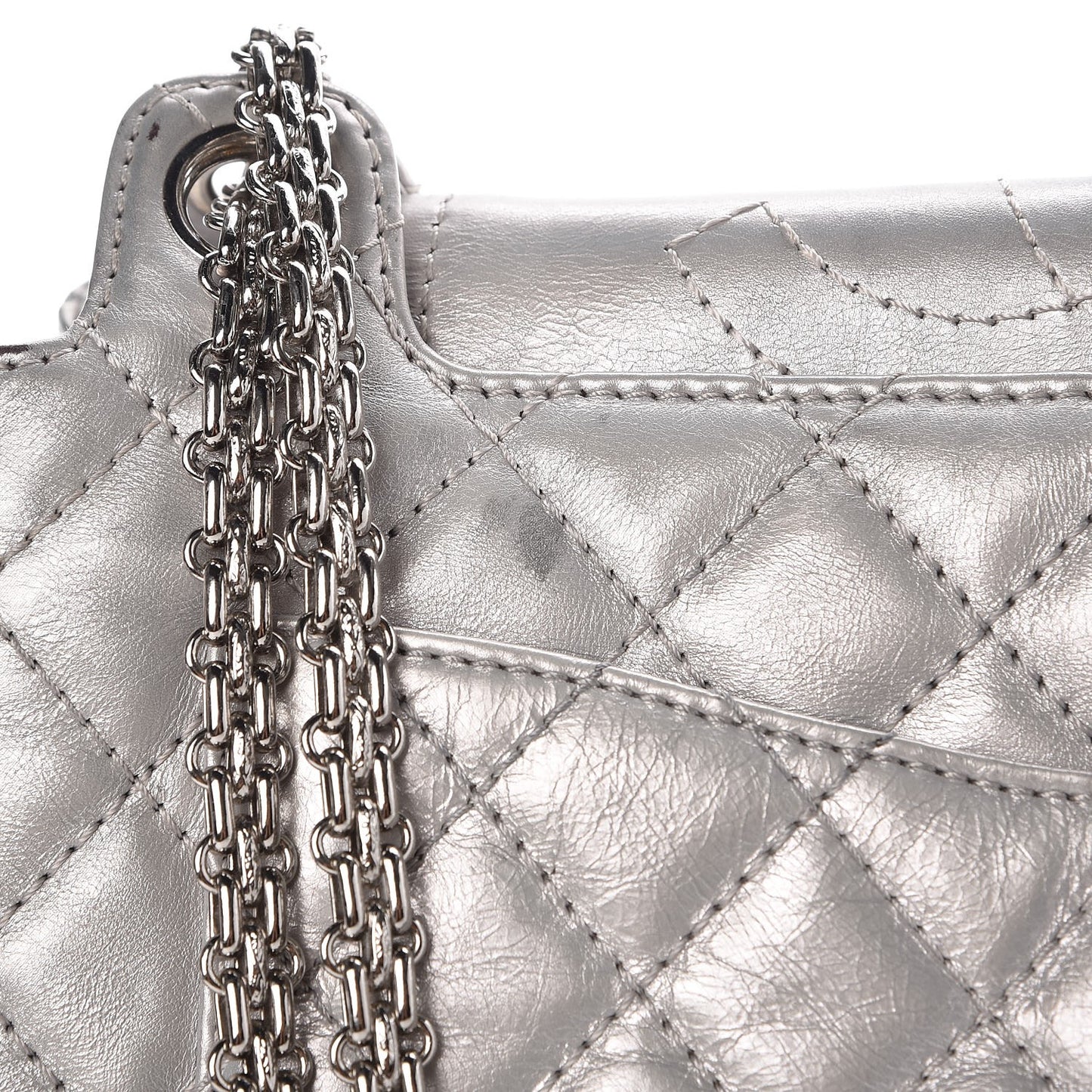Metallic Aged Calfskin Quilted Reissue 2.55 Accordion Flap Silver