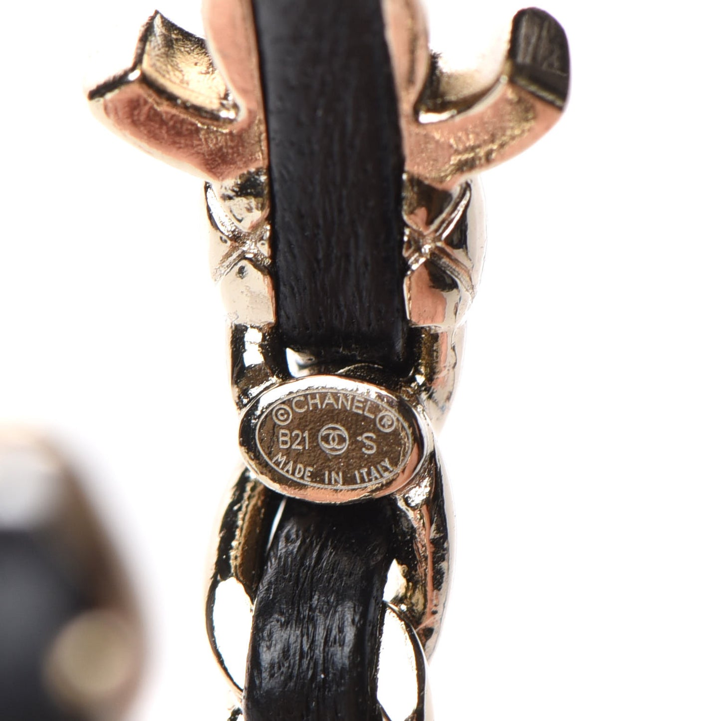 Lambskin CC Turnlock Chain Hoop Earrings Gold Black