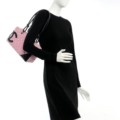 Chanel Calfskin Quilted Large Cambon Bowler Pink Black 2 of 16