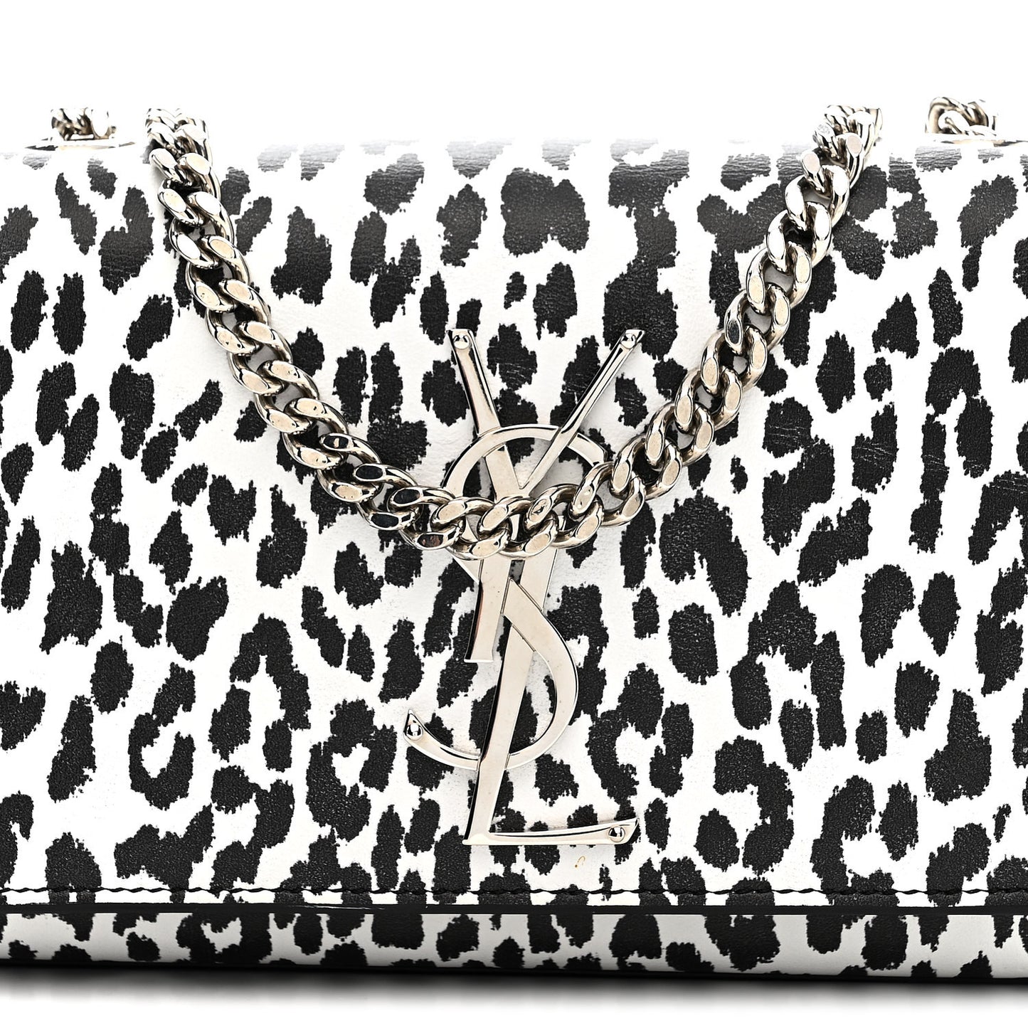 Calfskin Leopard Small Monogram Kate Satchel White Black