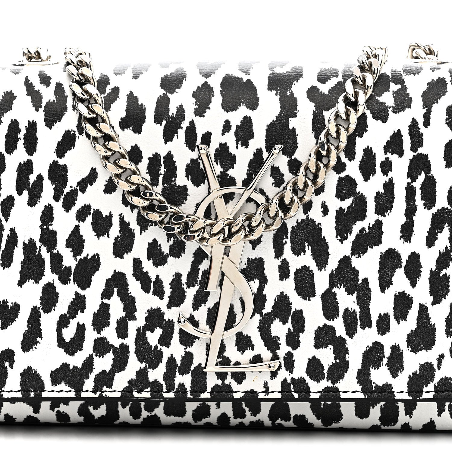 Saint Laurent Calfskin Leopard Small Monogram Kate Satchel White Black 7 of 12