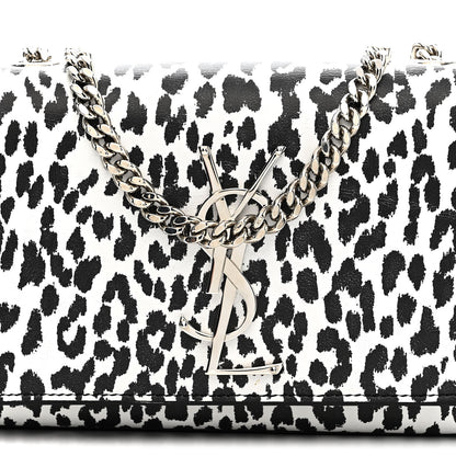 Saint Laurent Calfskin Leopard Small Monogram Kate Satchel White Black 7 of 12