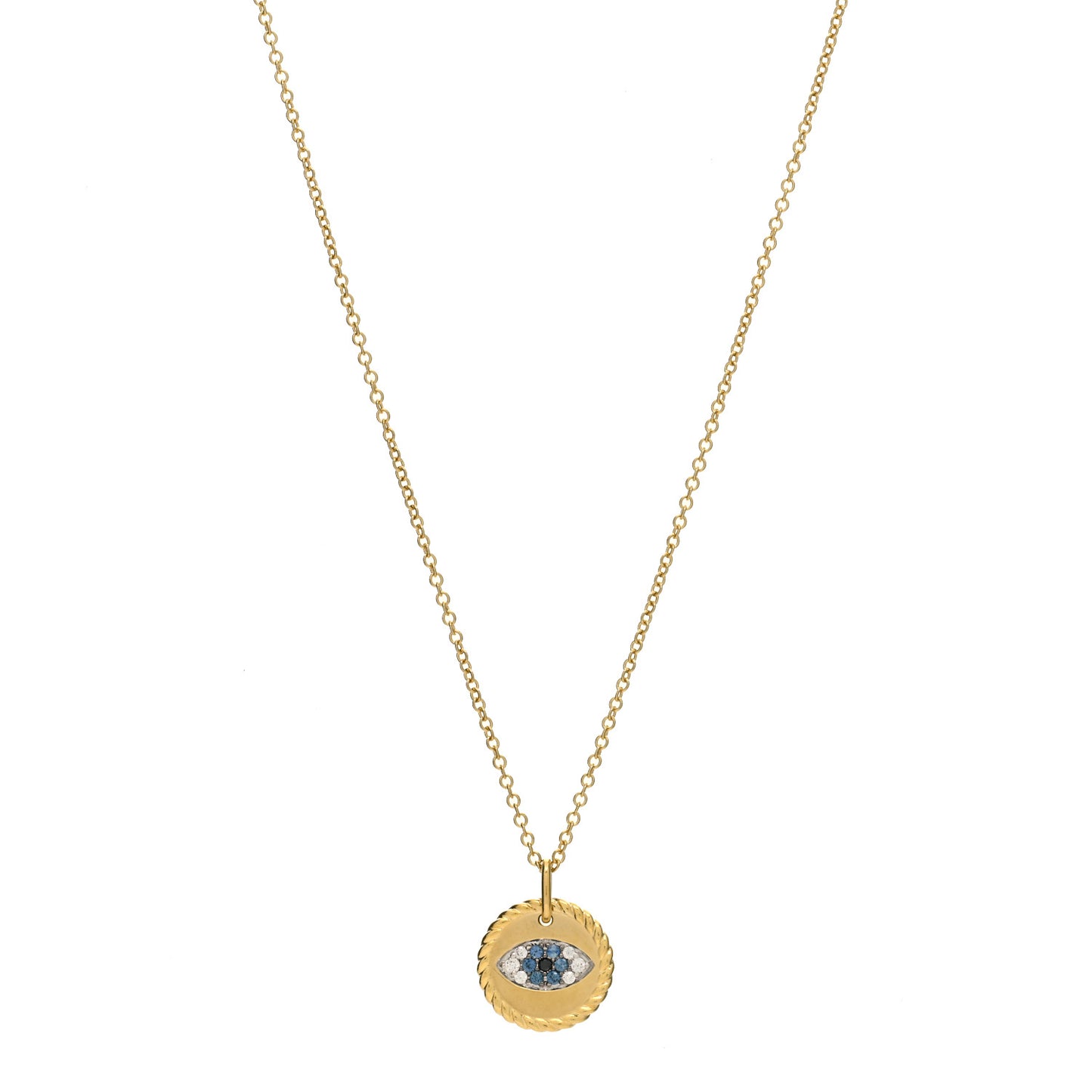 18K Yellow Gold Blue Sapphire Diamond Evil Eye Necklace