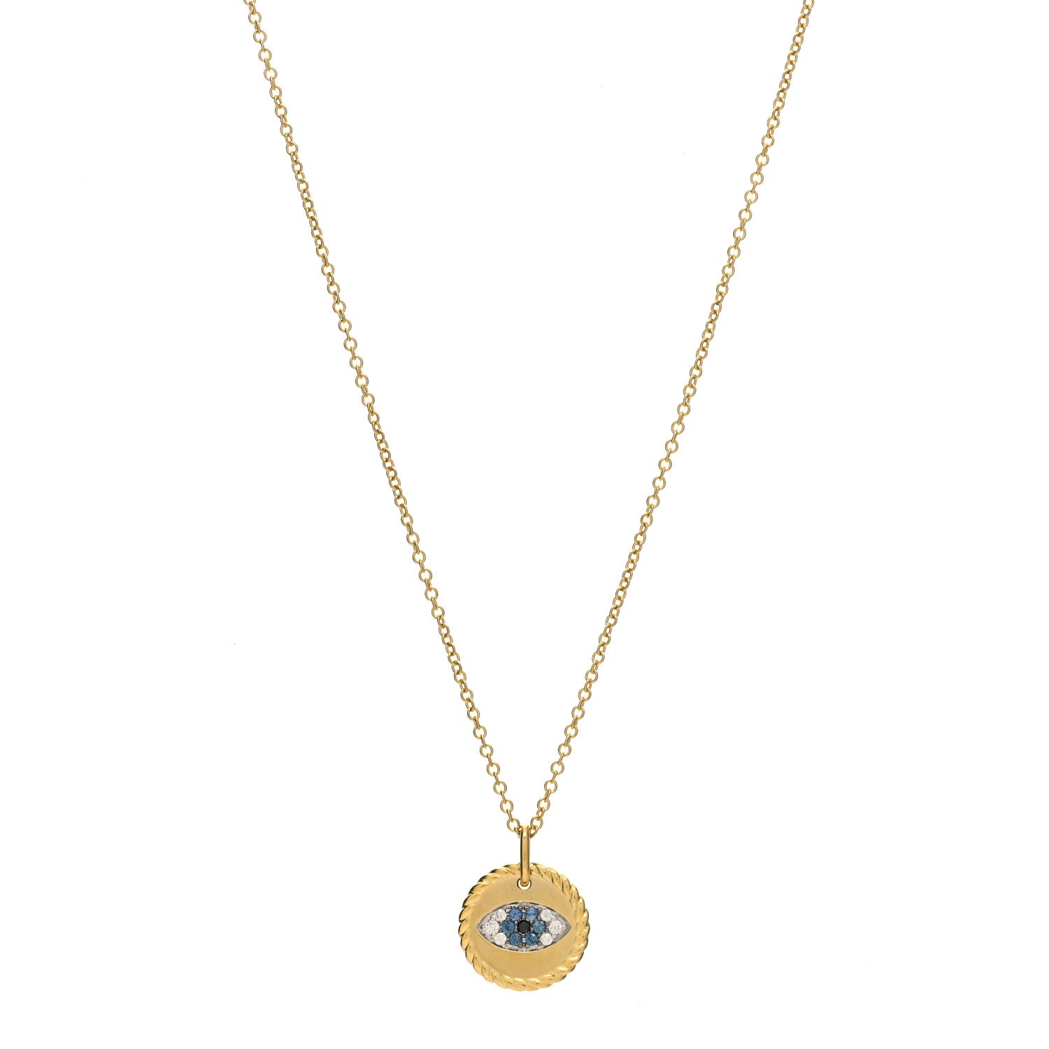 David Yurman 18K Yellow Gold Blue Sapphire Diamond Evil Eye Necklace 1 of 3