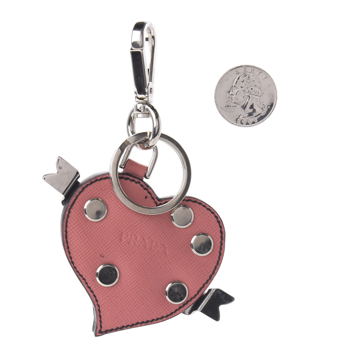 Saffiano Trick Heart Keychain Charm Pink