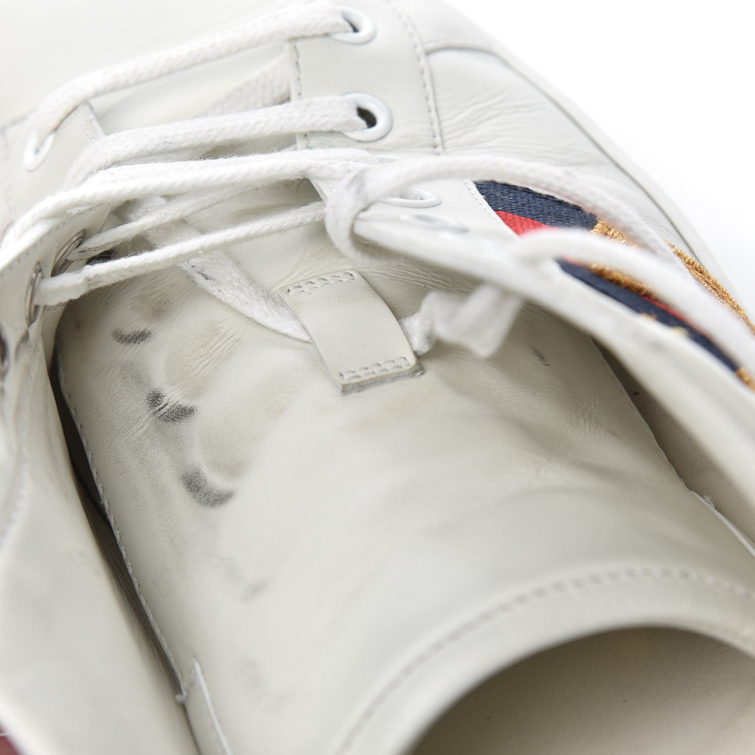 Gucci Calfskin Nappa Web LOVED Embroidered Mens Ace Sneakers 10 White Red Flame Notte 9 of 16