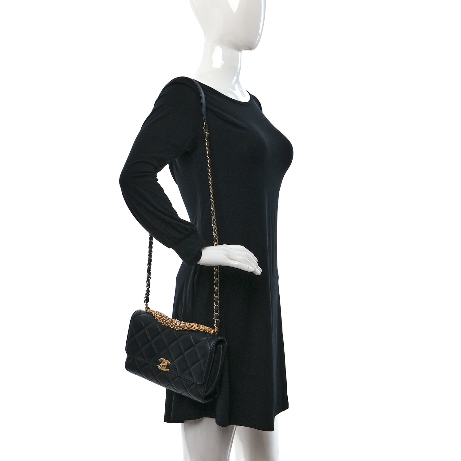 Chanel Lambskin Quilted CC Crystal Logo Chain Flap Black 2 of 12