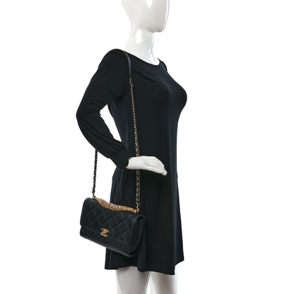 Chanel Lambskin Quilted CC Crystal Logo Chain Flap Black 2 of 12