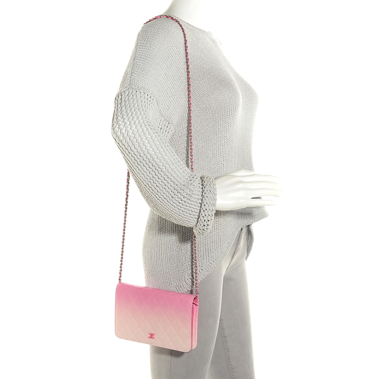 Faded Lambskin Quilted Zephyr Wallet on Chain WOC Dark Pink
