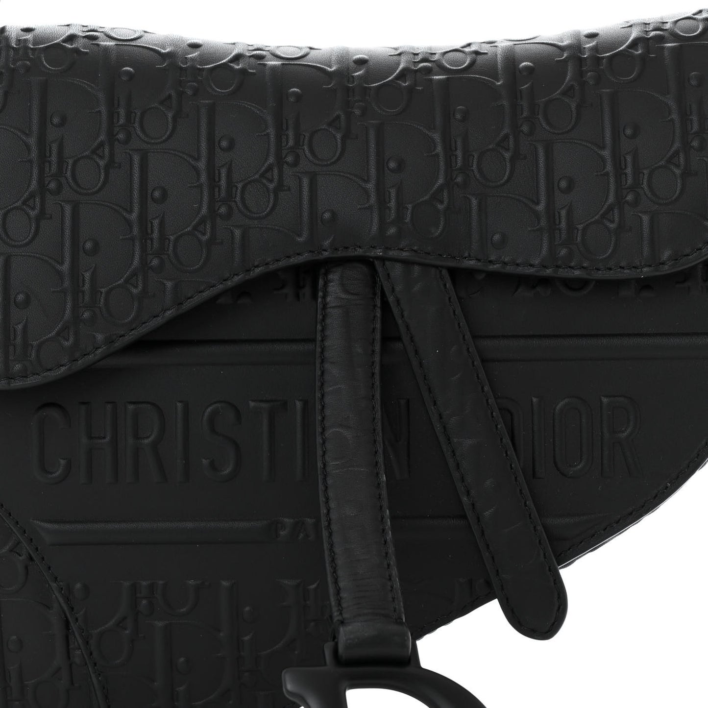 Calfskin Embossed Oblique Saddle Bag Black