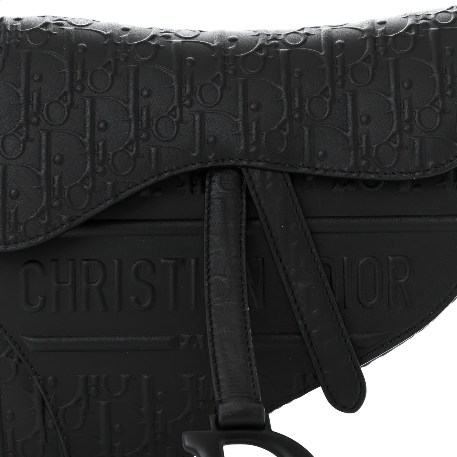 Christian Dior Calfskin Embossed Oblique Saddle Bag Black 8 of 10