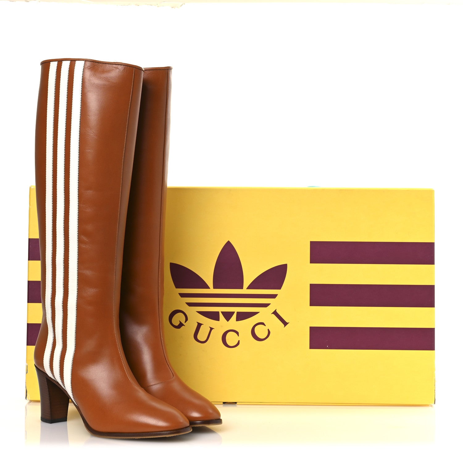 Gucciグッチウエスタンブーツ ブラウン ホワイト Gucci X ADIDAS Calfskin Elizabeth Knee Boots 40 Royal Cognac Great
