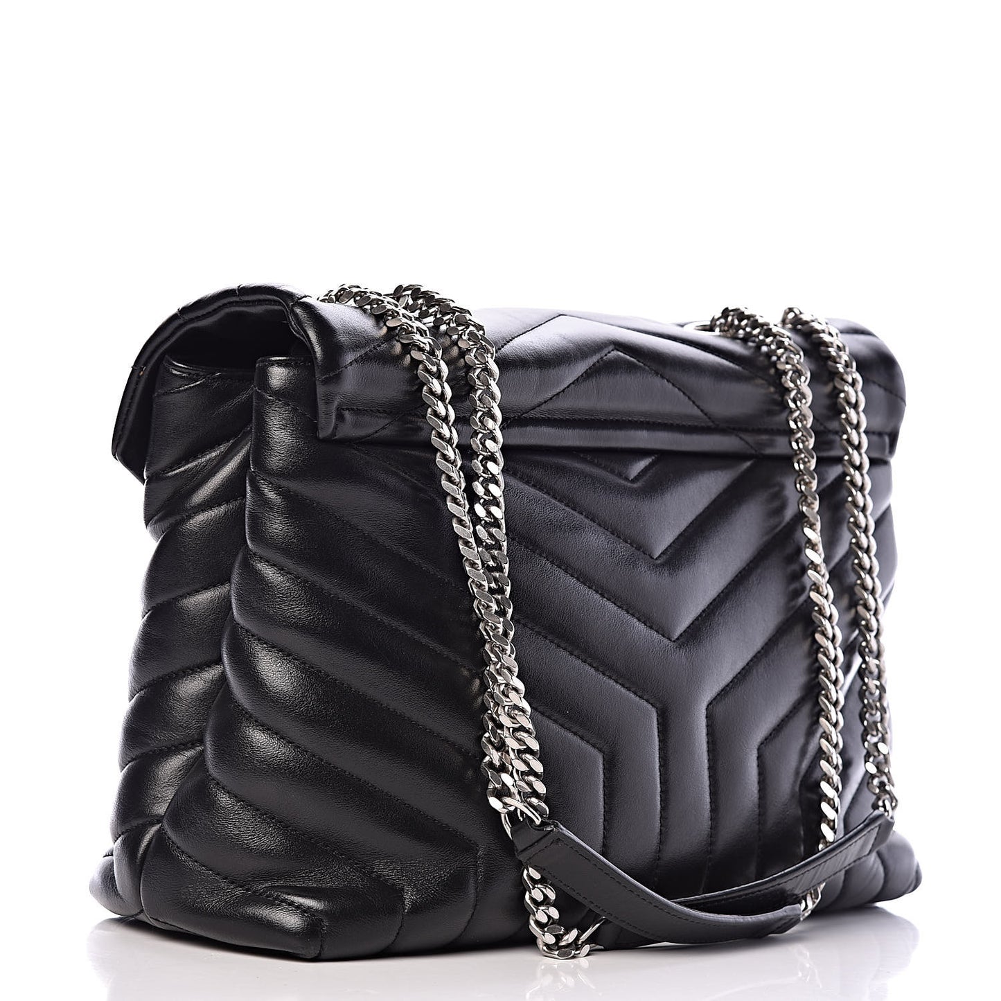 Calfskin Y Quilted Monogram Medium Loulou Chain Satchel Black