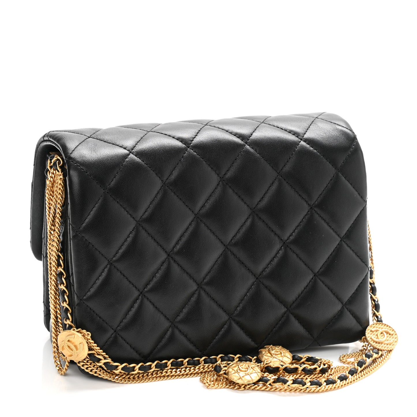 Lambskin Quilted Mini Medallion Multi Chain Flap Black