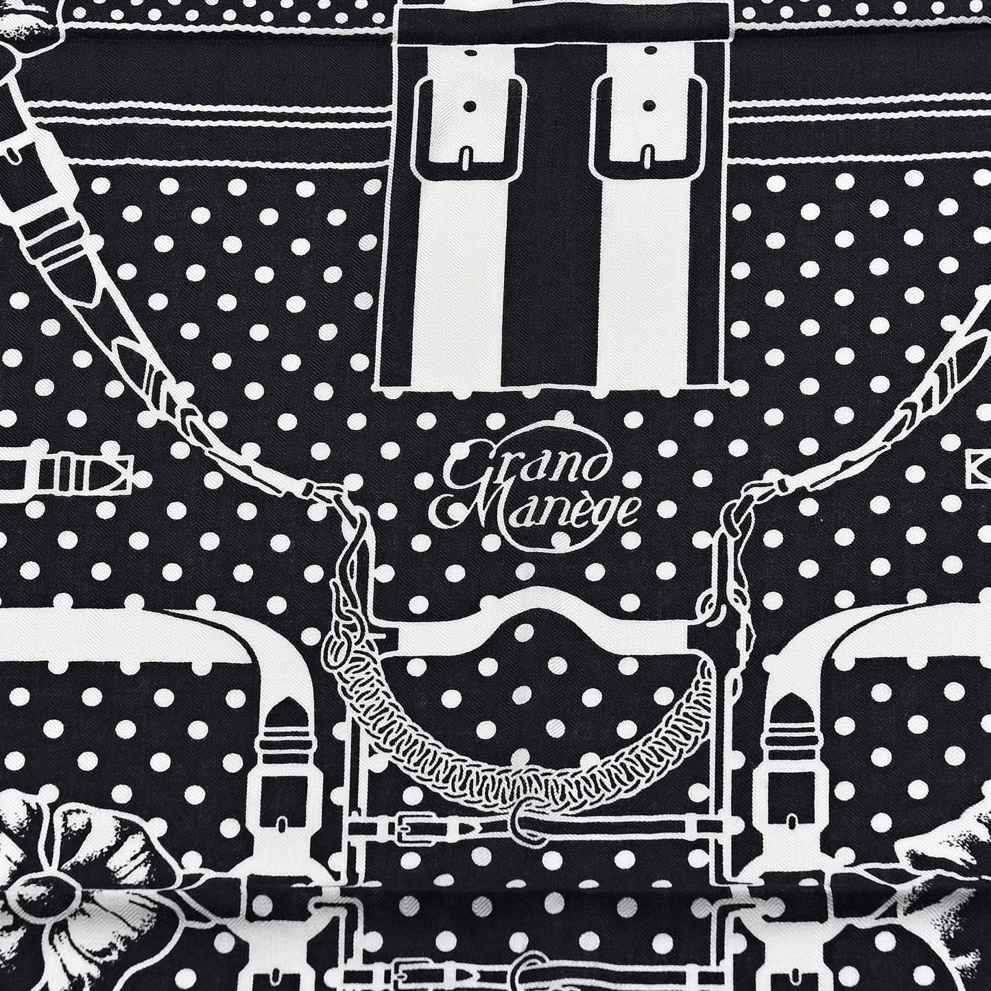 Silk Cashmere Grand Manege Bandana Shawl 140 Black White